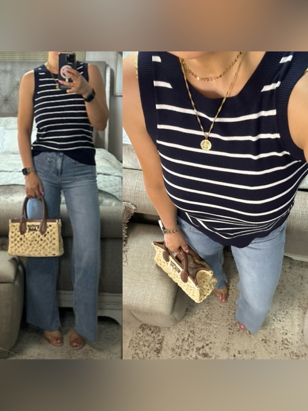 New🌺 Navy & White Striped Sleeveless Knit Top
